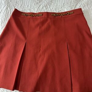 Tory Burch Red A-Line Skirt with Gold Details